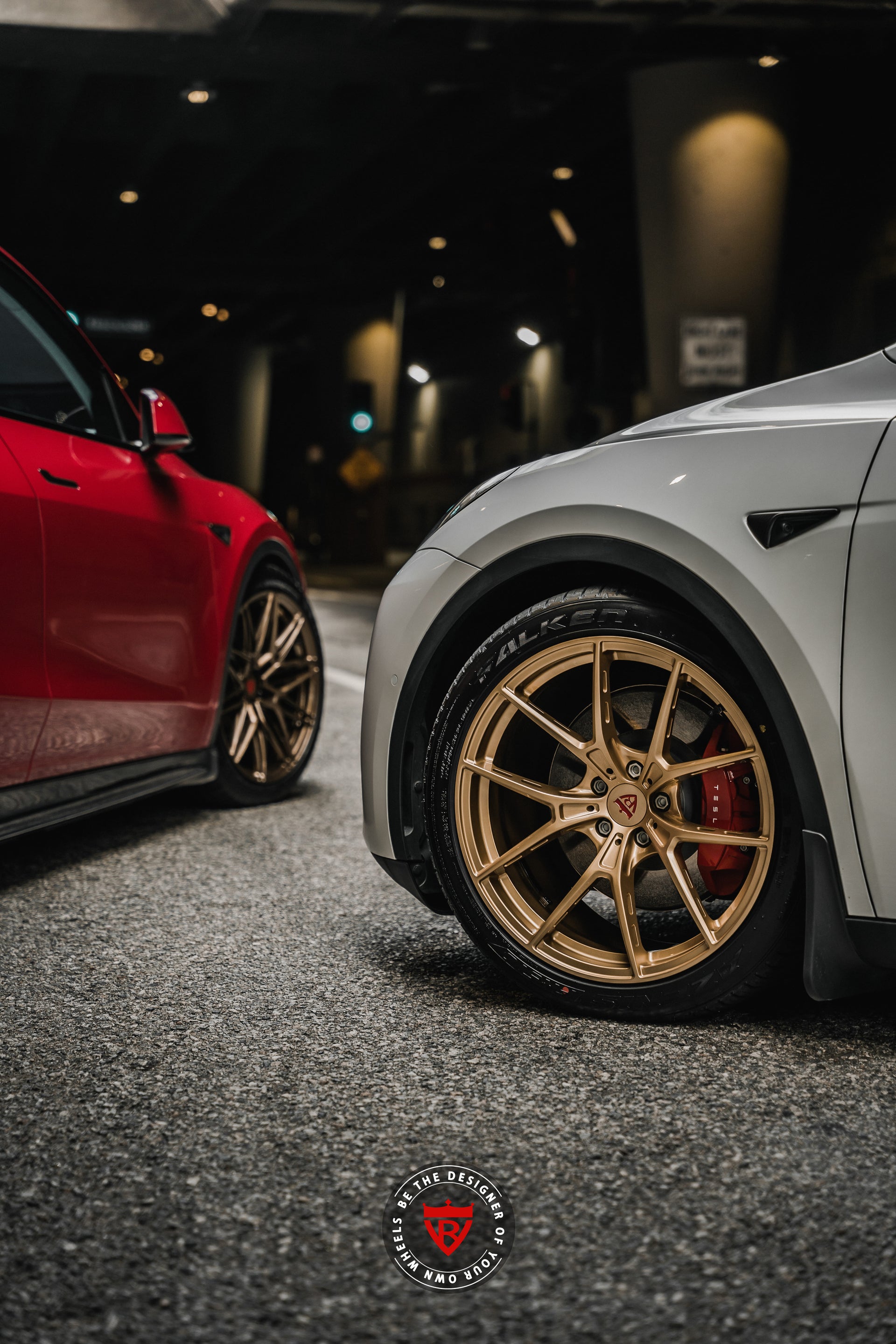 Forged wheel hardware and machining detail for Tesla Model Y aftermarket upgrade