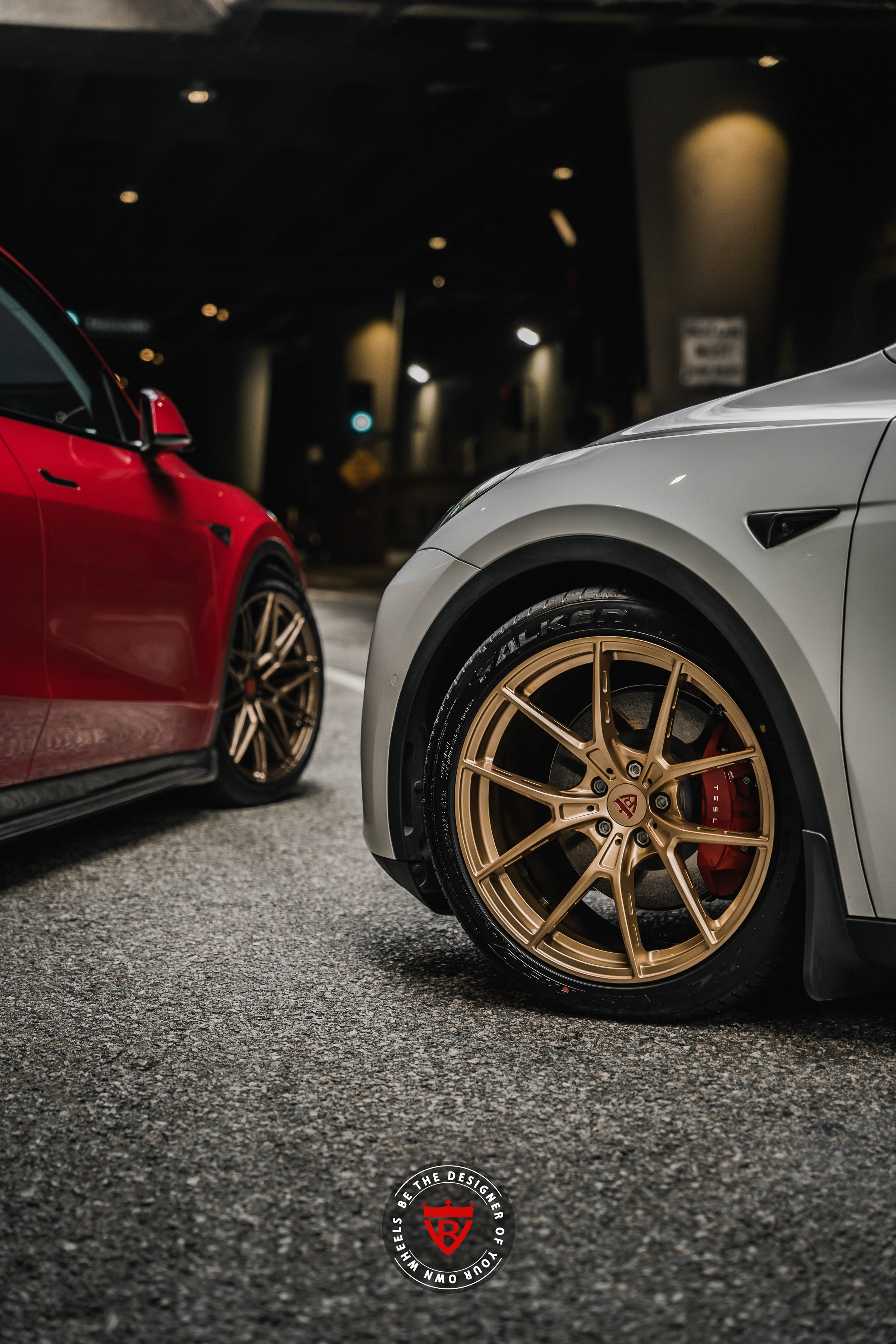 Forged wheel hardware and machining detail for Tesla Model Y aftermarket upgrade