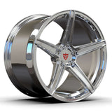 Custom forged 5 spoke aluminum alloy wheel for Corvette C8, polished chrome finish, designed for maximum brake clearance.