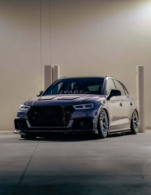 Rear view of 2018 Audi SQ5 with RVRN MC23 forged wheels, 21x10 polished aluminum, highlighting deep concave profile and wide stance.