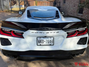 Side profile of 2023 Corvette C8 Stingray on custom corvette stingray wheels, staggered 19x8.5 and 20x11 setup