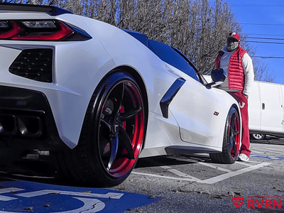 Close-up of RVRN MC35 forged wheel design on Corvette C8 Z51 5-spoke aftermarket performance wheels