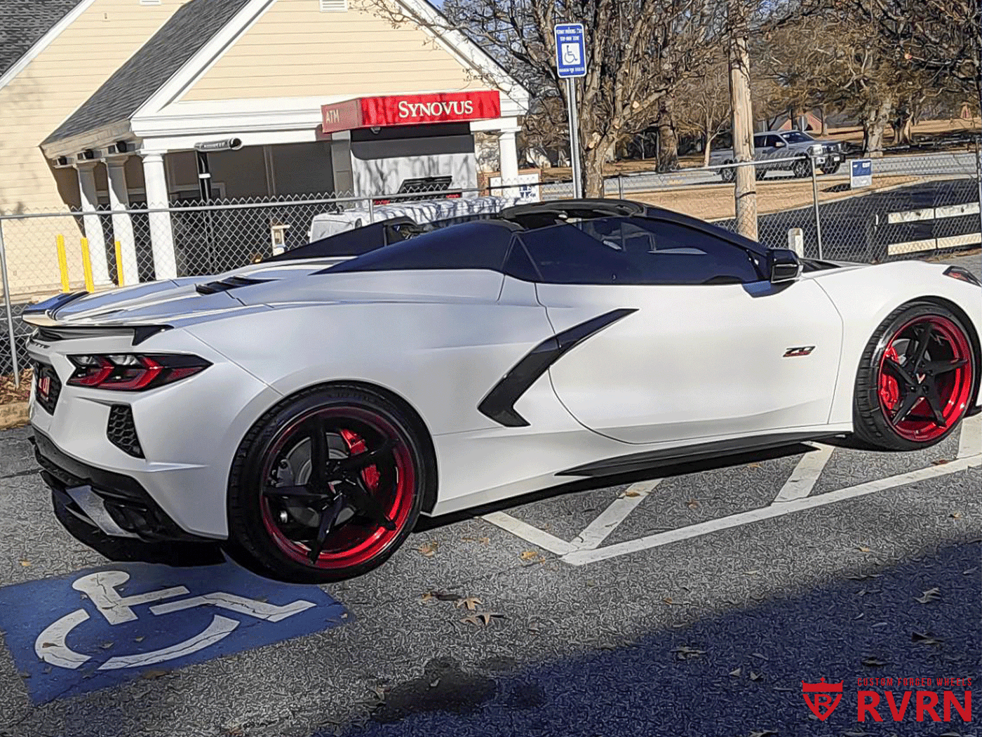 White 2023 Corvette C8 Z51 on RVRN MC35 custom forged wheels 20x9 front 21x12 rear 5-spoke aftermarket rims