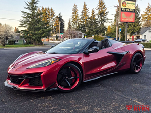 2025 Corvette C8 Z06 with custom forged wheels 20x10 21x13 staggered setup, flush fitment, deep concave 5 spoke rims