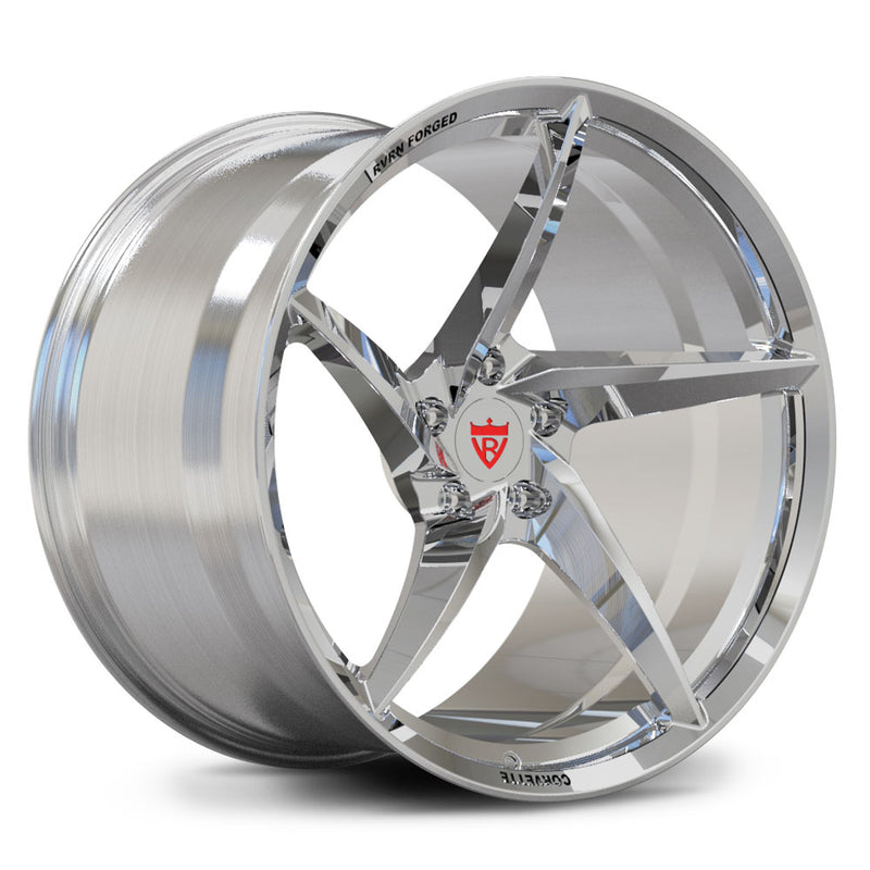 Custom forged 5 spoke chrome rim for Porsche 911, showcasing a sleek design and maximum concavity.