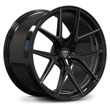 Custom forged monoblock wheel in black finish, designed for 2022 Corvette C8 Z51, showcasing max concavity and precision engineering.