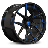 Custom forged monoblock wheel with black finish and blue accents designed for 2022 Corvette C8 Z51 aftermarket upgrade.