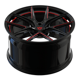 Custom forged monoblock wheel in black with red accents, ideal for 2022 Corvette C8 Z51 aftermarket upgrades.