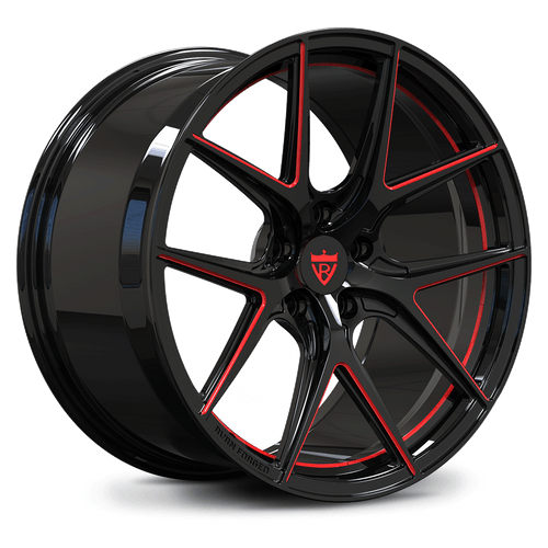 Custom forged monoblock RV-MC61 wheel in black with red accents, ideal for 2022 Corvette C8 Z51 aftermarket customization.