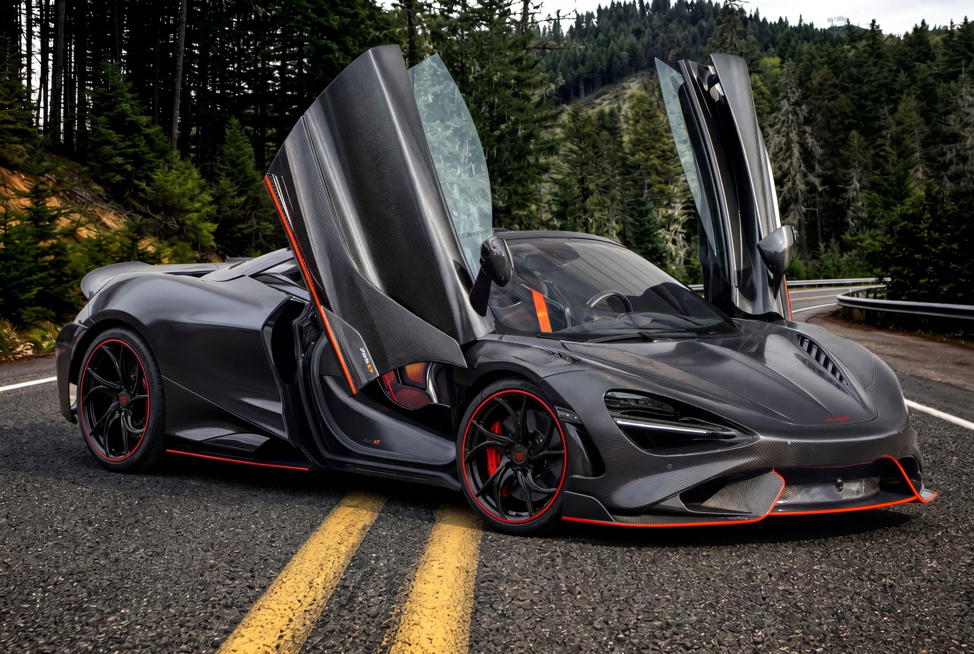 Detailed view of lightweight directional-Spoke wheel and carbon ceramic brake.