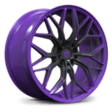 Custom forged monoblock wheel in purple and black design, suitable for Dodge Durango, featuring intricate spoke pattern.