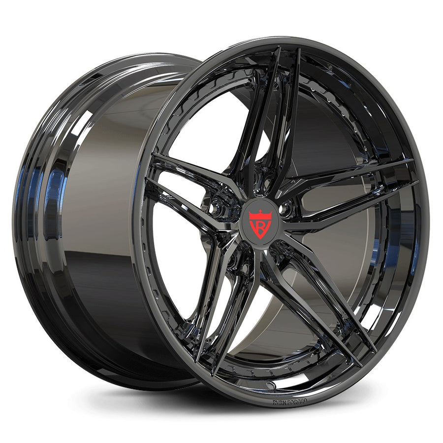 RV-DP03 black chrome 5-spoke concave wheel with a red center cap badge