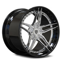 RV-DP03 wheel with polished 5-spoke center, gloss black barrel and exposed perimeter bolts