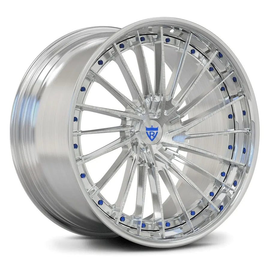 RV-DA01 polished silver multi-spoke wheel with blue hardware for Mercedes-Benz S-Class