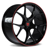 RV-MR05 gloss black forged wheel with red accent for Mercedes-AMG C63 S
