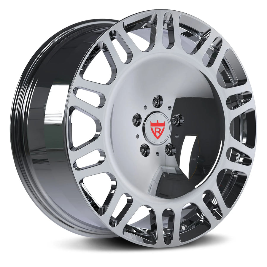 RV-MM174 polished chrome wheel with machined perimeter openings