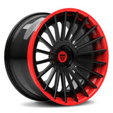 RV-TR66 black multi-spoke forged wheel with red outer lip