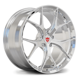 Custom forged monoblock performance wheel RV-MF02, designed for Ferrari California, featuring a polished silver finish.