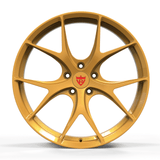 Custom forged monoblock performance wheel RV-MF02 in gold finish for Ferrari California and other vehicles.