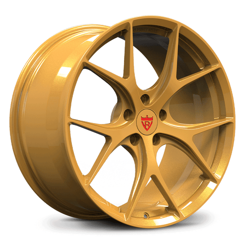 Custom forged monoblock performance wheel in gold finish designed for Ferrari California and other applications.