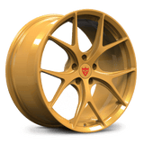 Custom forged monoblock performance wheel in gold finish designed for Ferrari California and other applications.