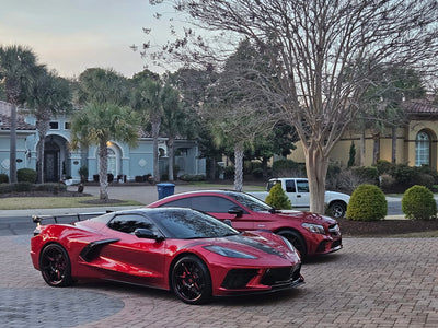 2025 Corvette C8 stingray on RVRN Wheels RV-MH092, Red and Black, 20x9 / 21x11 flush fitment 