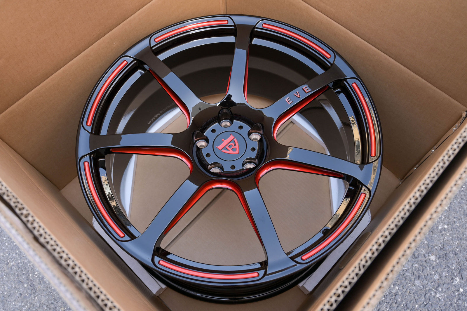 2016 Tesla Model S Custom Aftermarket Performance Wheels-Red and Black Forged Monoblock 21inch staggered rims-MH092 Series- RVRN FORGED