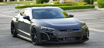 2022 Audi E-Tron GT featuring custom forged super concave wheels in a sleek black finish.