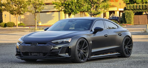 2022 Audi E-Tron GT featuring custom forged wheels and super concave design, showcasing luxury and performance.