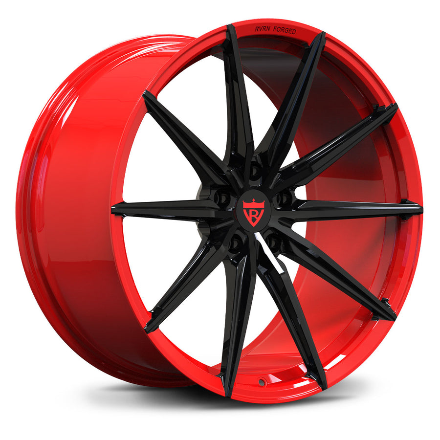 MJ02 Full Red Barrel and Black Spokes 2-Piece Aesthetic Forged Wheel for Custom Corvette
