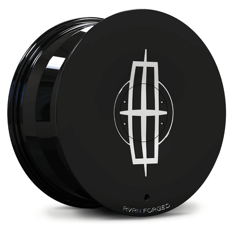 Custom forged monoblock full face wheel for Lincoln, showcasing a sleek black finish and precision design.