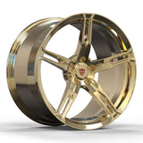 Custom forged 5-spoke wheel designed for McLaren 650S, featuring a sleek gold finish and precision engineering.