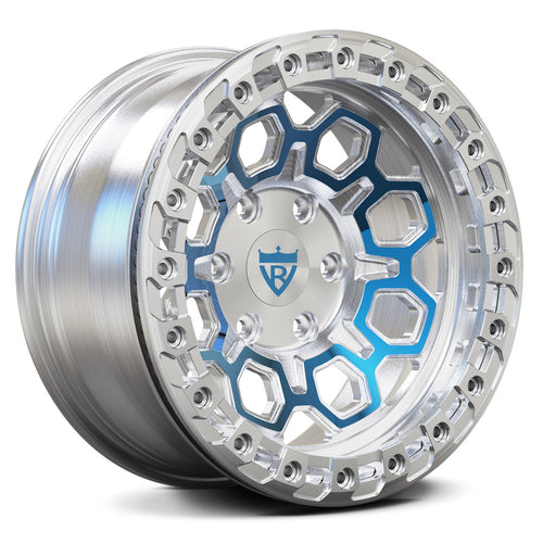 Custom forged wheel RV-MN284 with a unique blue and silver finish, ideal for trucks and SUVs.