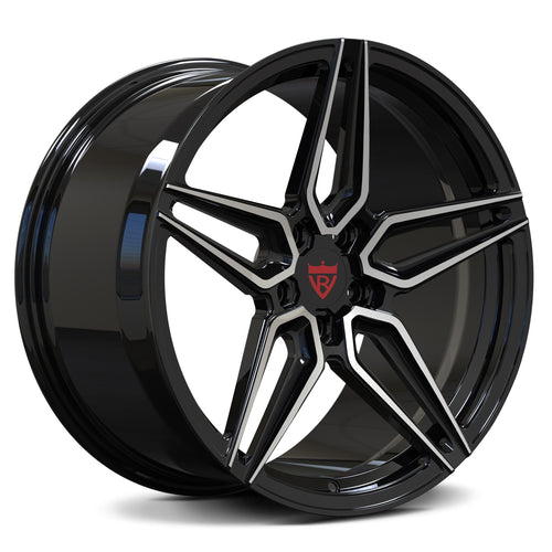 Custom forged 5-star wheel design in glossy black finish, ideal for Porsche Panamera aftermarket upgrades.