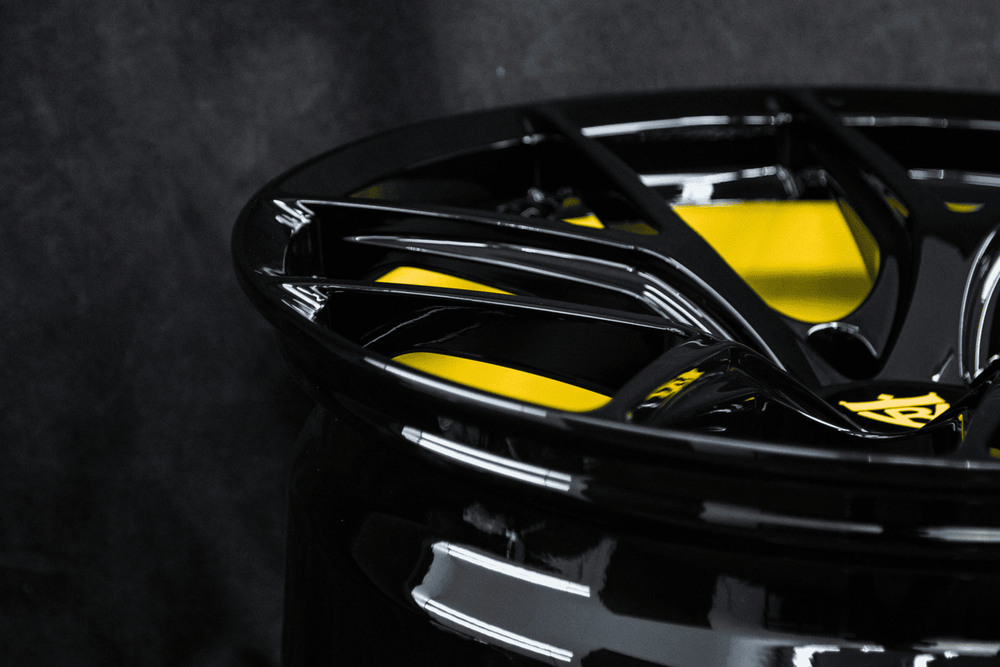 Close-up of accelerate yellow inner barrel on custom BMW M4