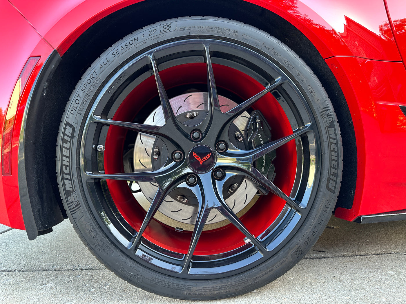 Side profile of 2017 Corvette C7 Grand Sport with RVRN RV-MR05 wheels, 19x10 front and 20x12 rear fitment