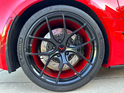 Side profile of 2017 Corvette C7 Grand Sport with RVRN RV-MR05 wheels, 19x10 front and 20x12 rear fitment
