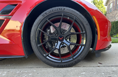 Front stance shot of C7 Grand Sport featuring RVRN RV-MR05 19x10 +43mm forged wheels