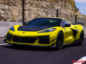 2024 Corvette C8 Z06 with RVRN MR05 super concave wheels 20x10 front in Accelerate Yellow