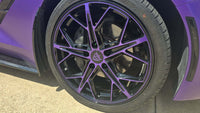 Close-up of a purple and black forged wheel on a 2015 Corvette C7 Stingray, featuring RVRN RV-MR20 series design.