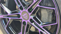 Close-up of purple and black C7 forged wheels on a 2015 Corvette Stingray, featuring RVRN RV-MR20 series design.