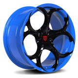 Custom forged monoblock wheel in blue and black design, ideal for Tesla Model S rims and custom vehicle applications.