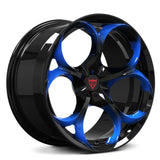 Custom forged monoblock wheel RV-MS016 with black and blue finish for Tesla Model S rims, combining style and performance.