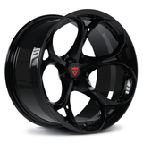 Custom forged black monoblock wheel for Alfa Romeo, featuring a sleek design and precision engineering.