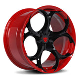Custom forged monoblock wheels in black and red design, ideal for Tesla Model S rims and custom vehicle applications.