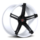 Custom forged 5 spoke wheel in black and white, suitable for Audi vehicles and designed for optimal performance.