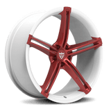 Custom forged 1-piece 5 spoke wheel, red accents, designed for Audi vehicles, featuring aerospace-grade aluminum.