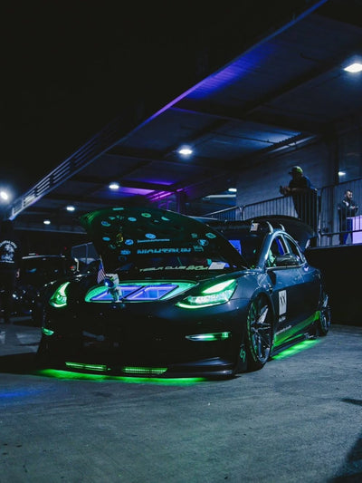 Brake clearance detail with Tesla Model 3 aftermarket forged wheels, engineered for precise 20x9.5 fitment