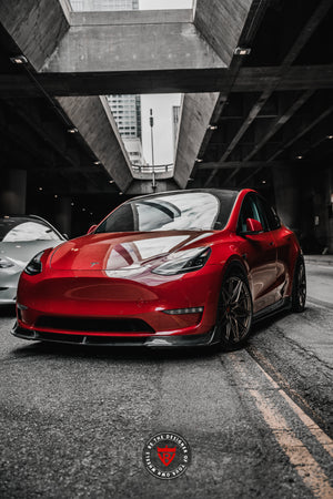 Barrel finish on custom forged 20x9.5 wheel for Tesla Model Y, performance styling