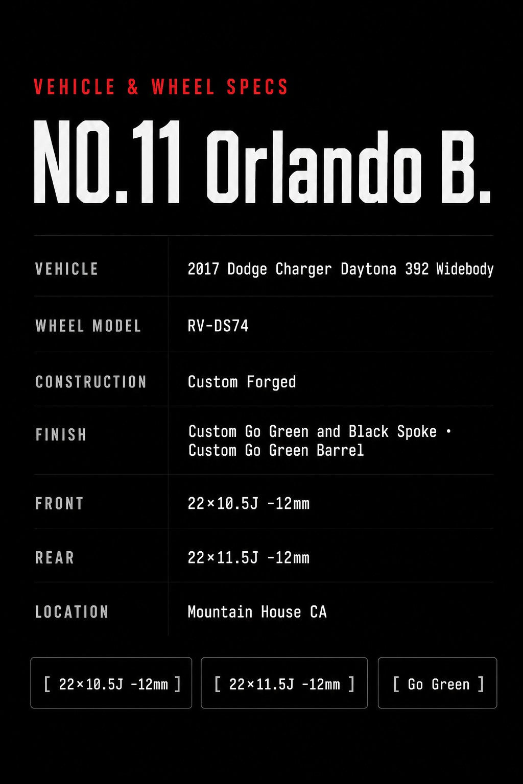 NO.11 Orlando B. Charger x RV-DS74 Vehicle Specs